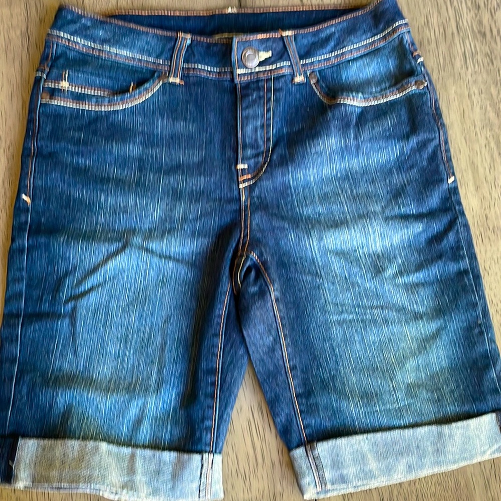 Womens Faded Glory Bermuda Jean Shorts- Dark Wash